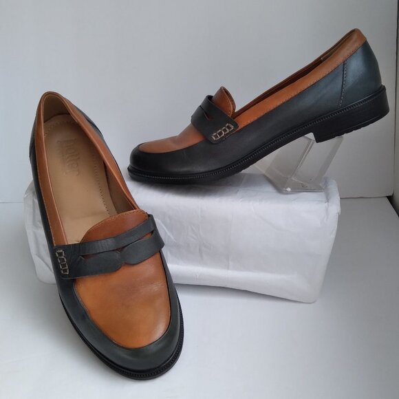 Hotter Shoes - Hotter Penny Loafers Made In England Caramel Brown&NavyBlue Leather AsNew Sz 7.5